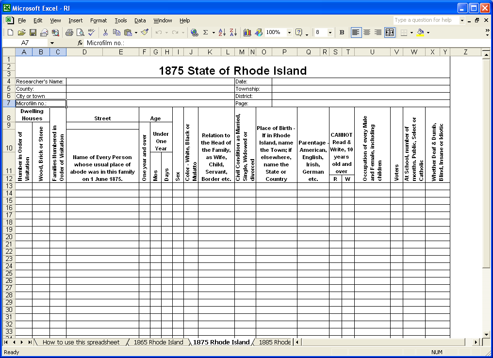 1875 Rhode Island Census Template CensusTools 1875 Rhode Island Census Template CensusTools