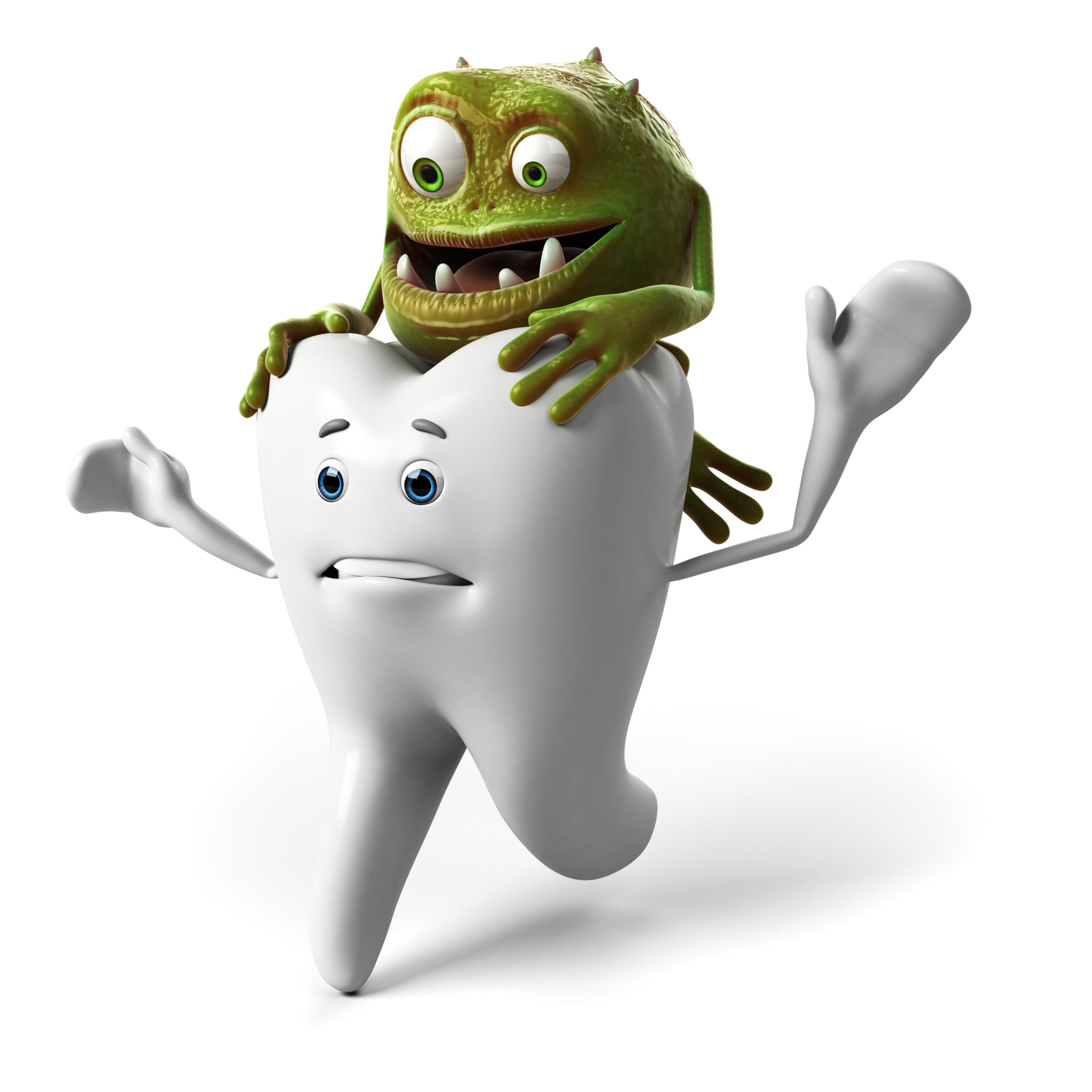 a funny bacteria character and a tooth Central Dental Associates Blog