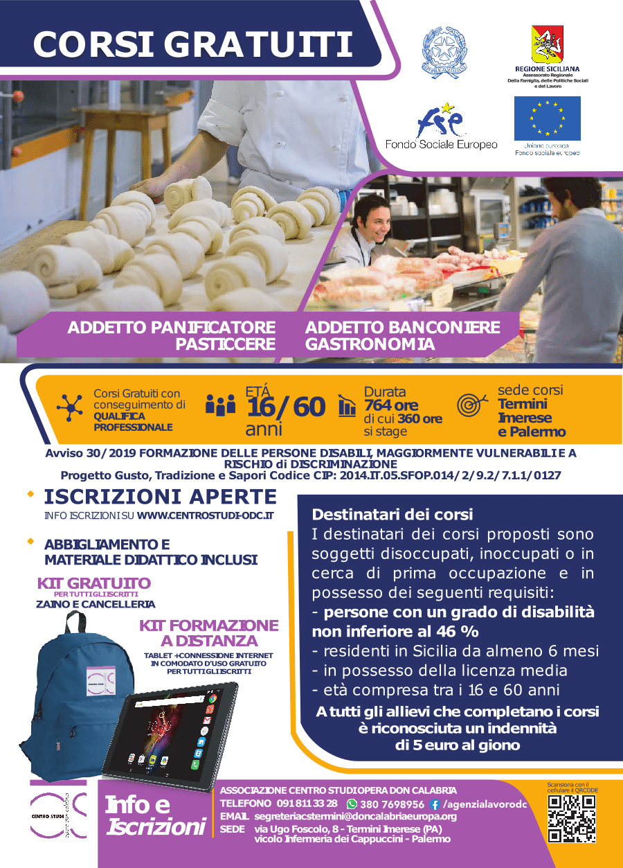 Riapertura Bando Allievi Corsi Gratuiti: Addetto Panificatore Pasticcere E Addetto Banconiere Gastronomia - Centro Studi Odc 1253_x_900_png