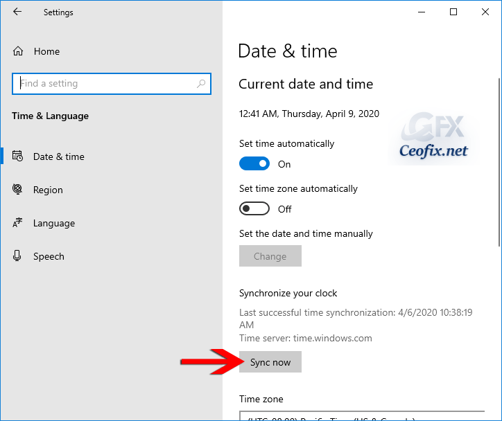 Manual Date And Time Sync in Windows 10
