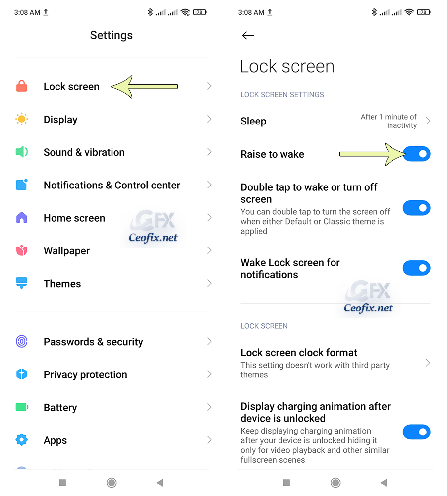 How To Turn On Or Off Raise To Wake In Android?