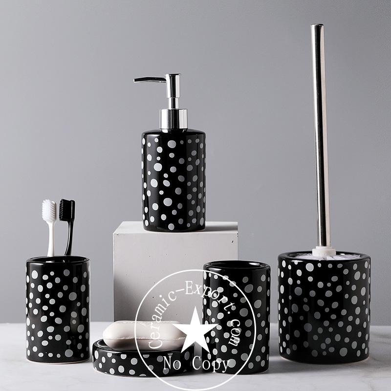 Wholesale Ceramic Bathroom Accessories Set 5 Decal White Dots