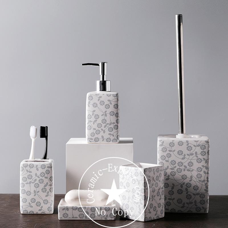 Wholesale Ceramic Bathroom Accessories Set 5 Decal Flower