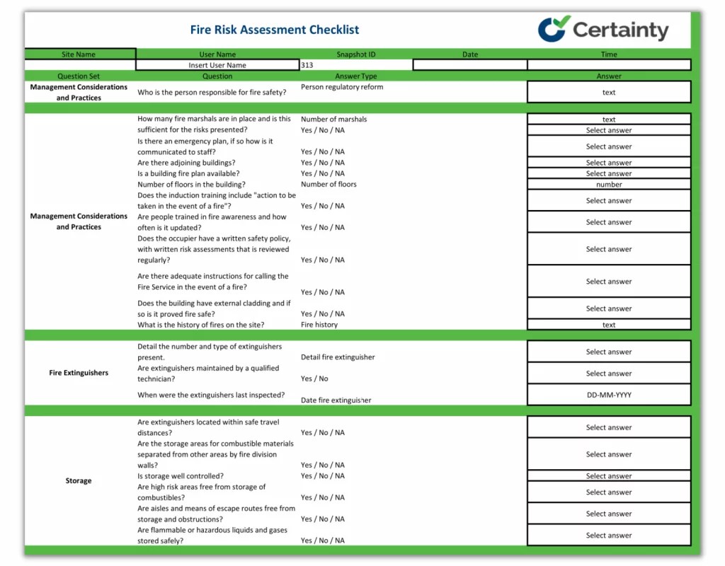 Fire Risk Assessment Checklist