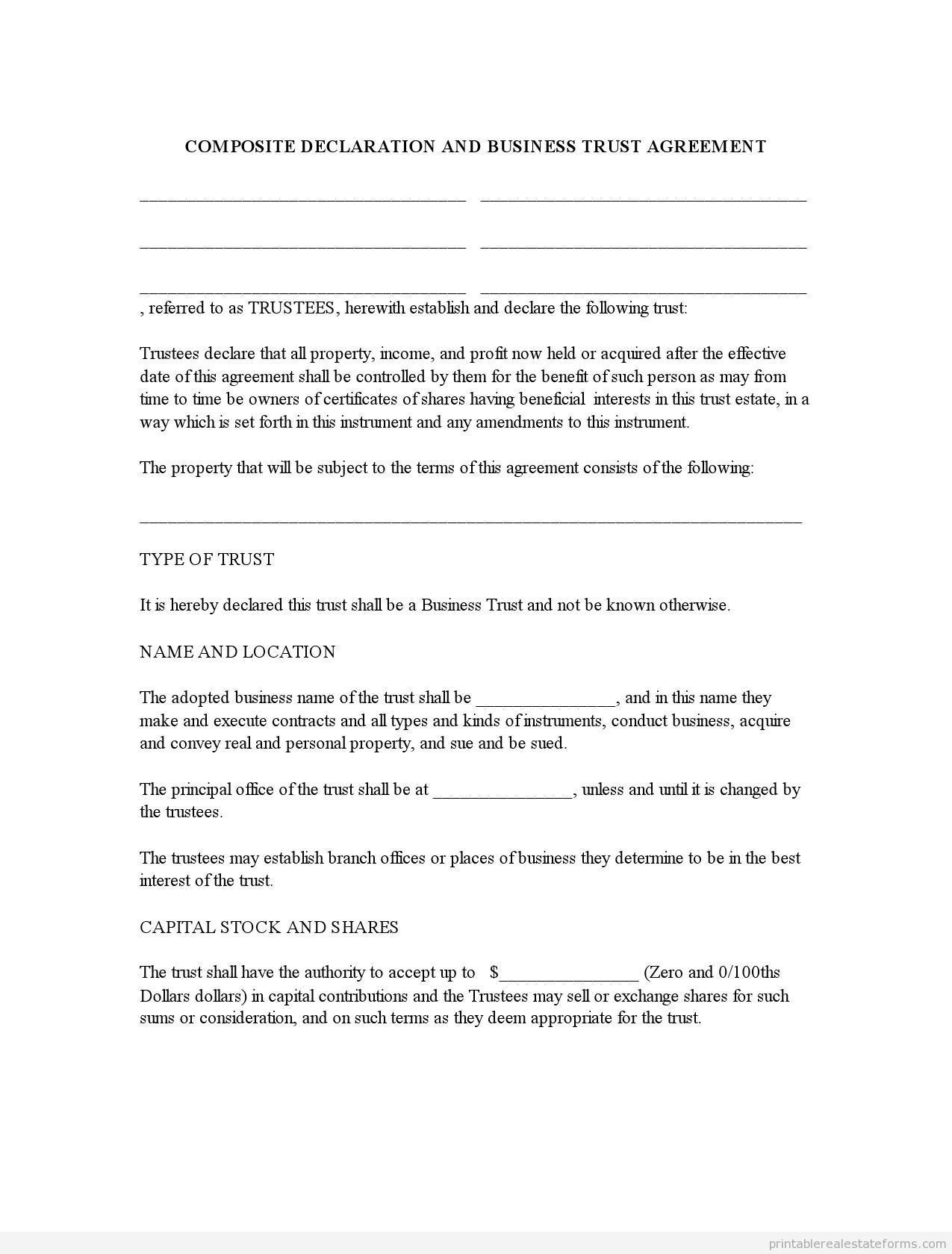 Declaration Of Trust Agreement Template Master Template