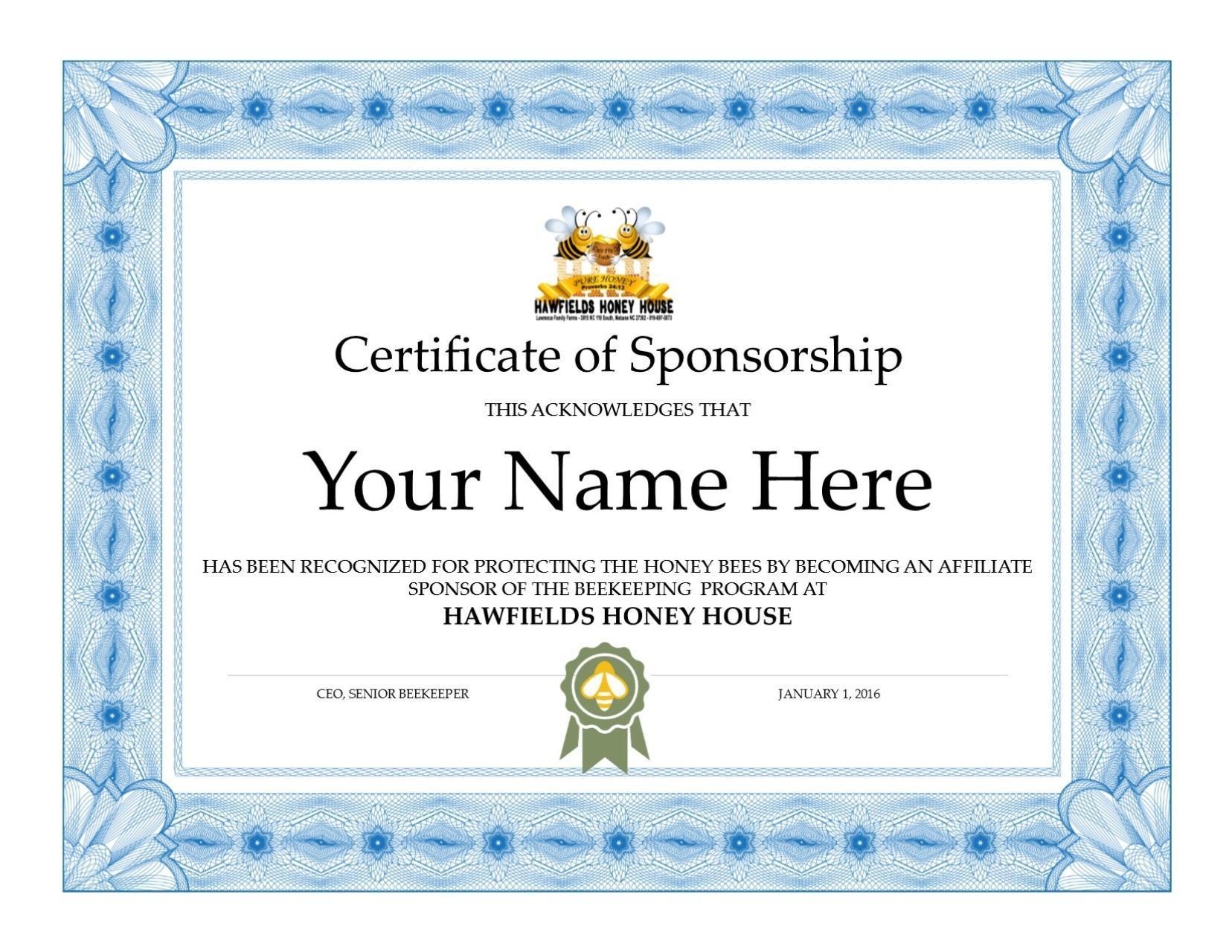 ?Free Sample of Certificate of Sponsorship Template?