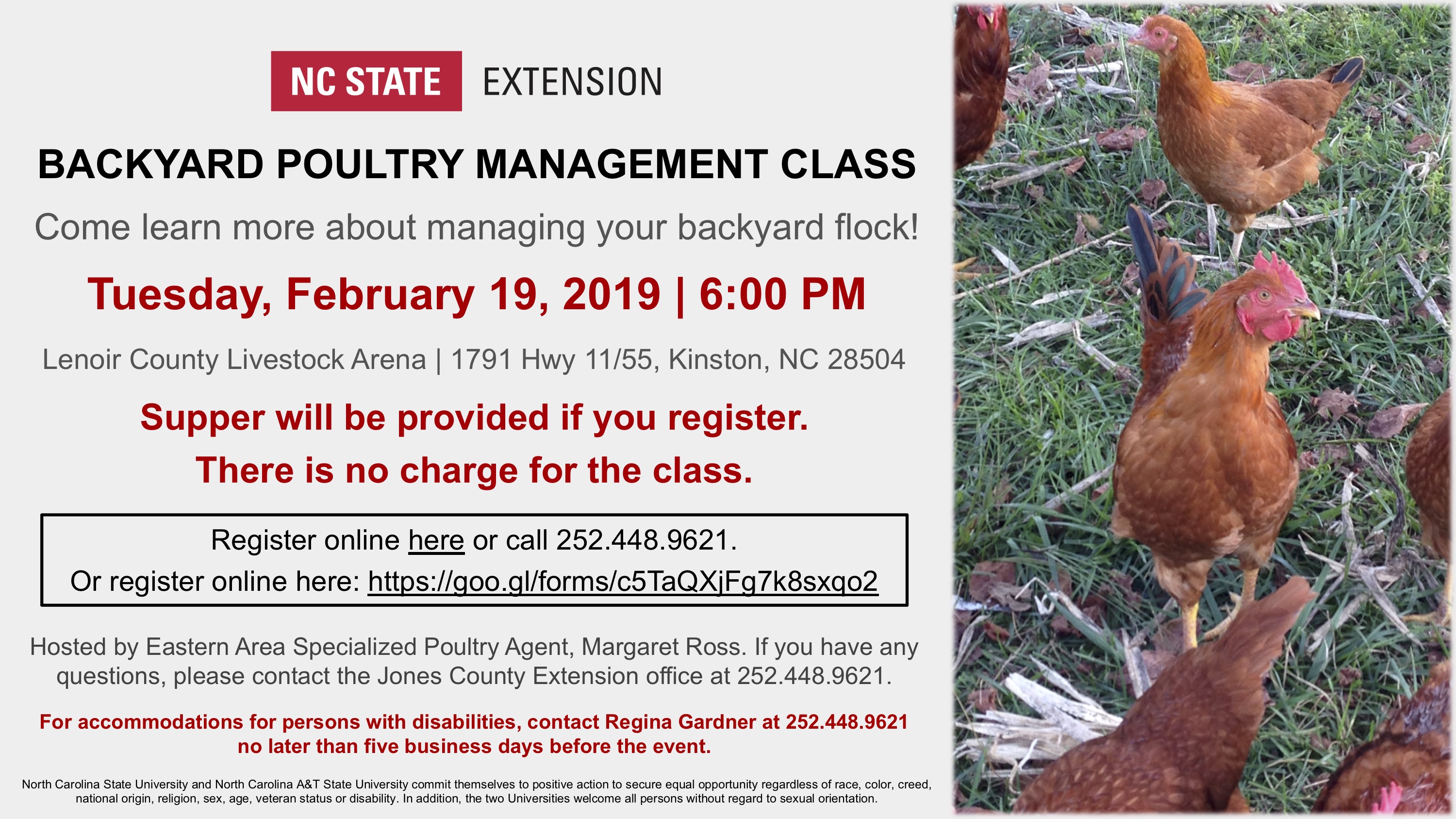 Backyard Poultry Management Class N.C. Cooperative Extension