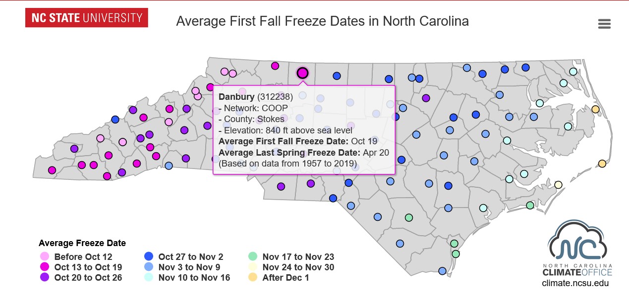 First and Last Frost Dates Interactive Map & Chart NC State Extension