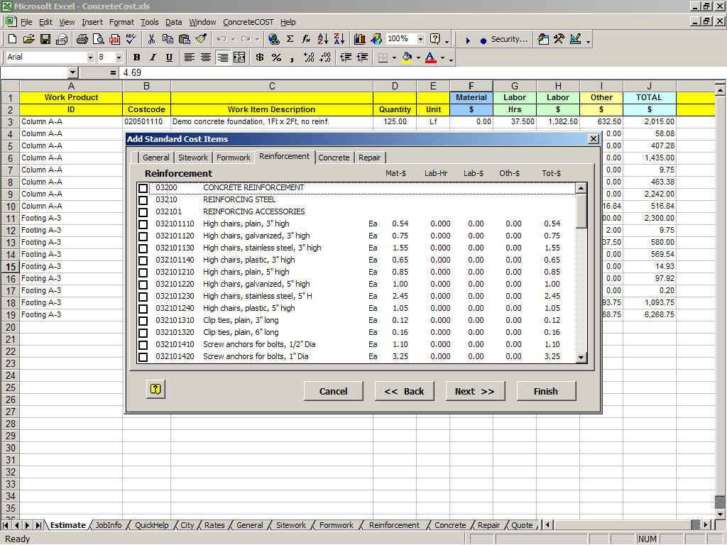 ConcreteCost Estimator for Excel Concrete Cost Estimating Software