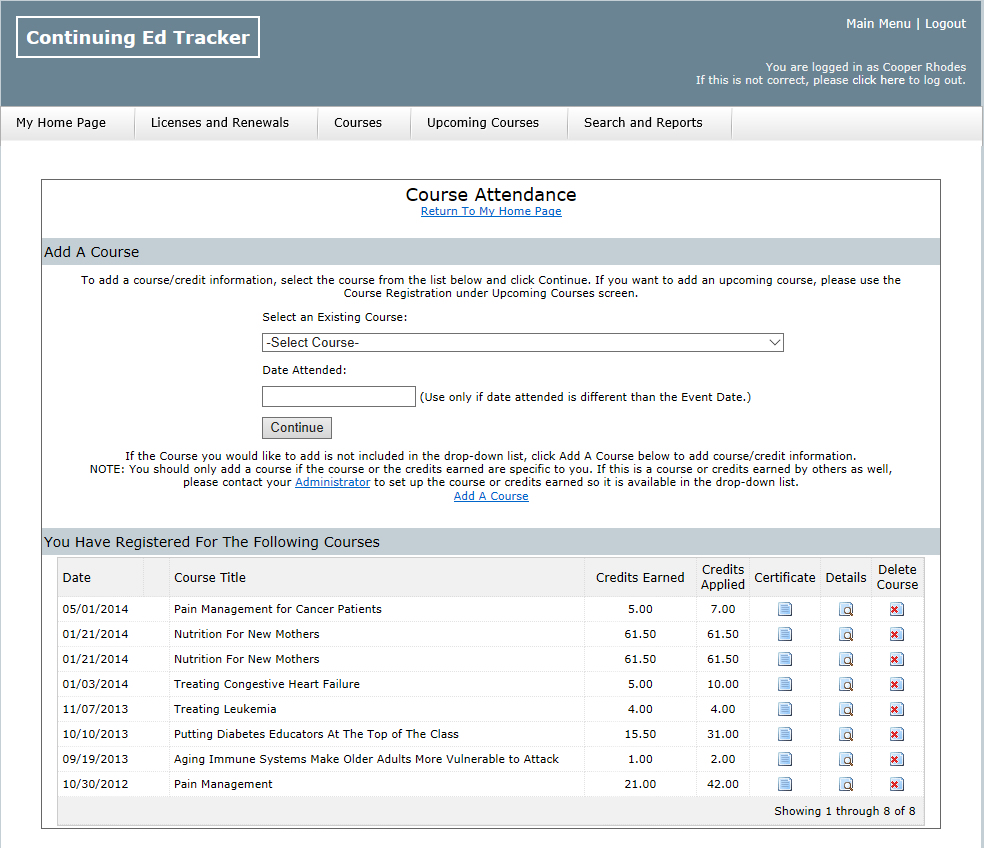Continuing Ed Tracker LIVE Product Tour