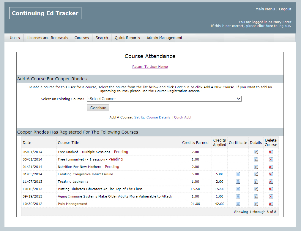 Continuing Ed Tracker LIVE Product Tour