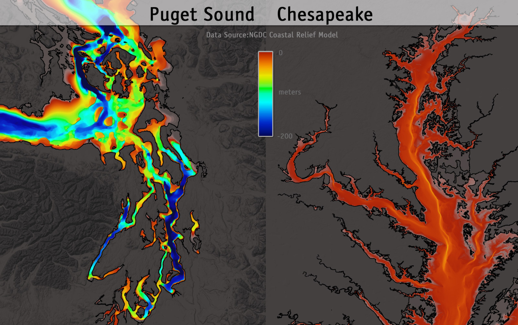 Bathymetric Map Puget Sound Puget Sound Vs Chesapeake