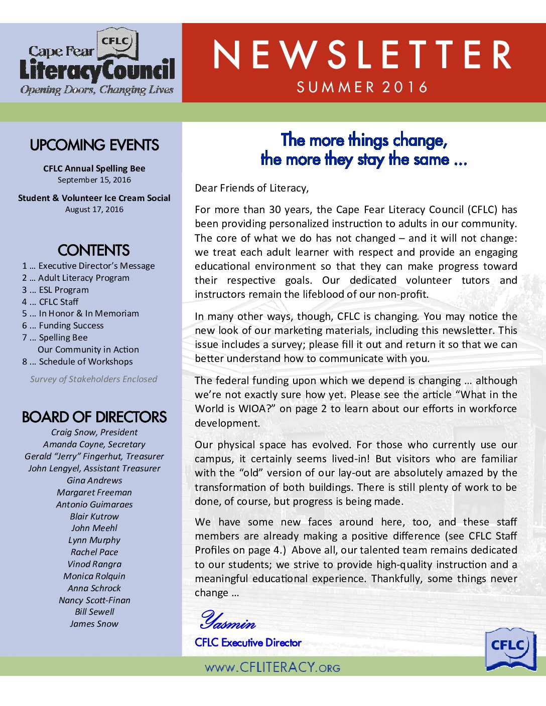 Annual Report & Newsletters Cape Fear Literacy Council