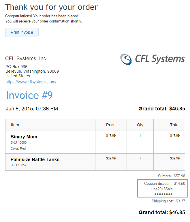 Hidden Coupons for XCart 5 CFL Systems, Inc.