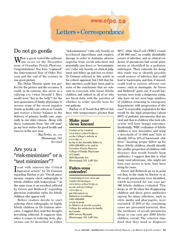 Are you a "riskminimizer" or a "test minimizer"? The College of Family Physicians of Canada