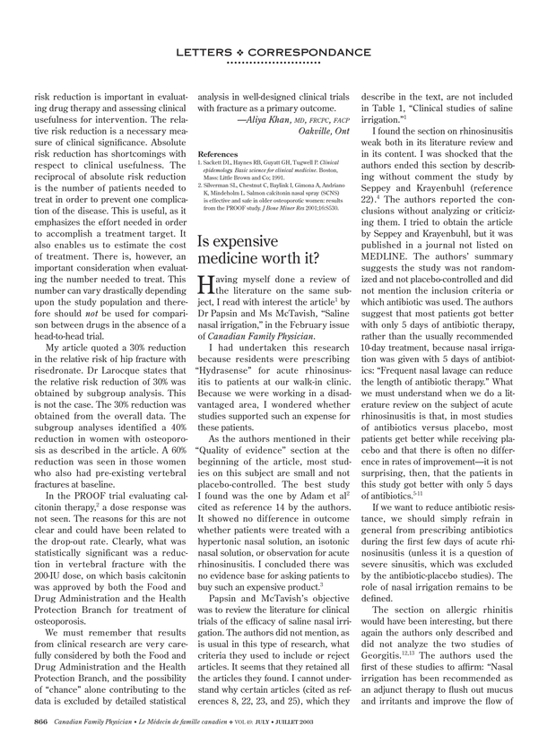 Is expensive medicine worth it? The College of Family Physicians of