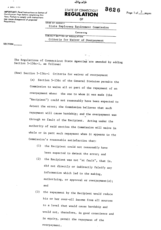 STATE EMPLOYEE RETIREMENT COMMISSION REGULATIONS