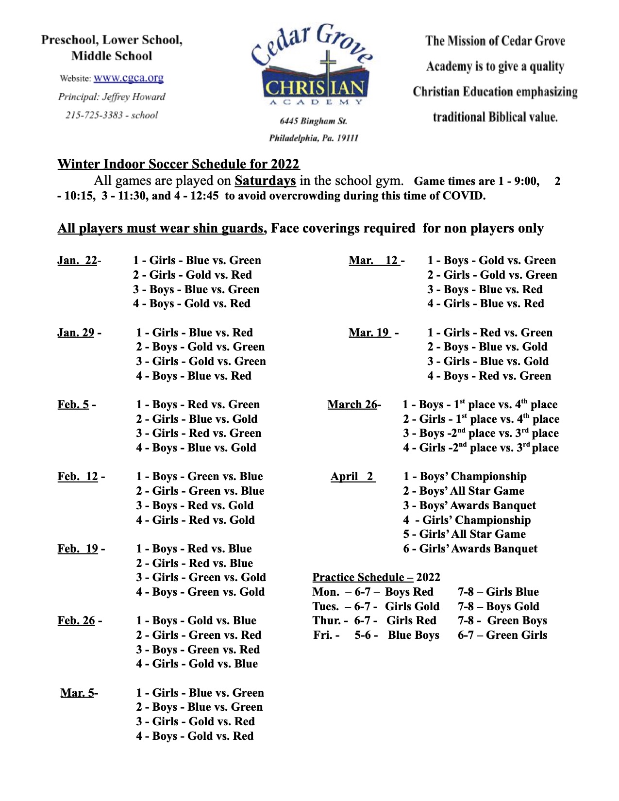 Indoor Football Schedule 2024 Intramural Indoor Soccer Schedule Cedar Grove Christian Academy