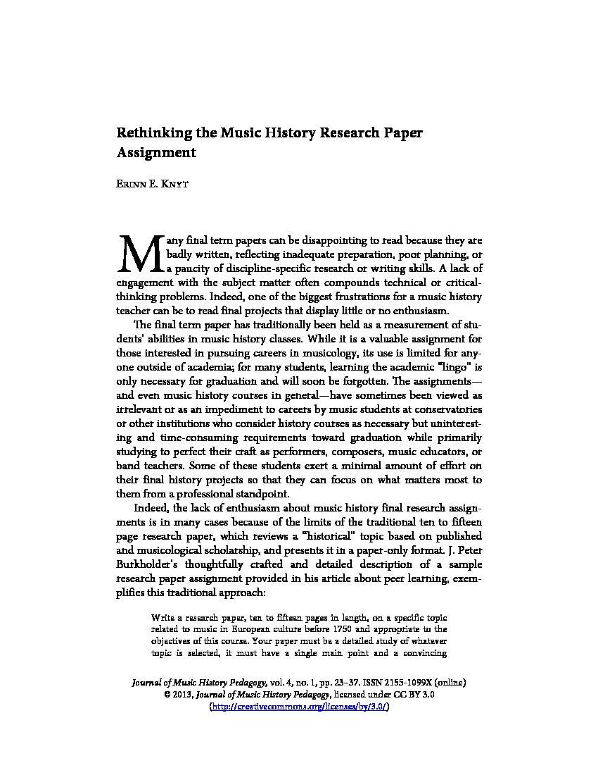 Rethinking the Music History Research Paper (PDF)