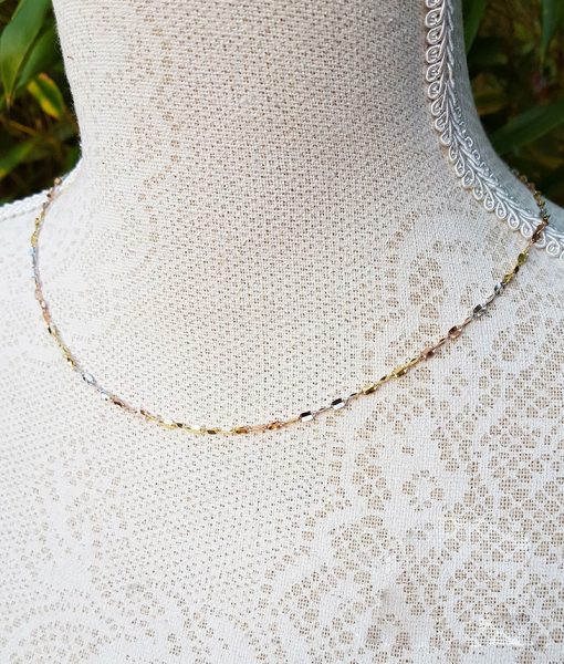 9ct Three Colour Gold Fancy Twist Necklace 16" & 18" Chains of Gold