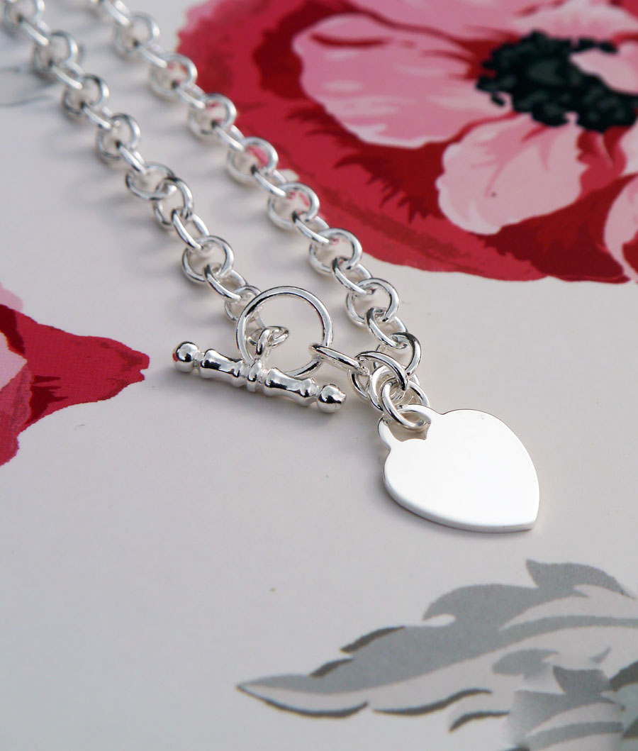 Personalised Sterling Silver Belcher Necklace with Heart Charm 16"