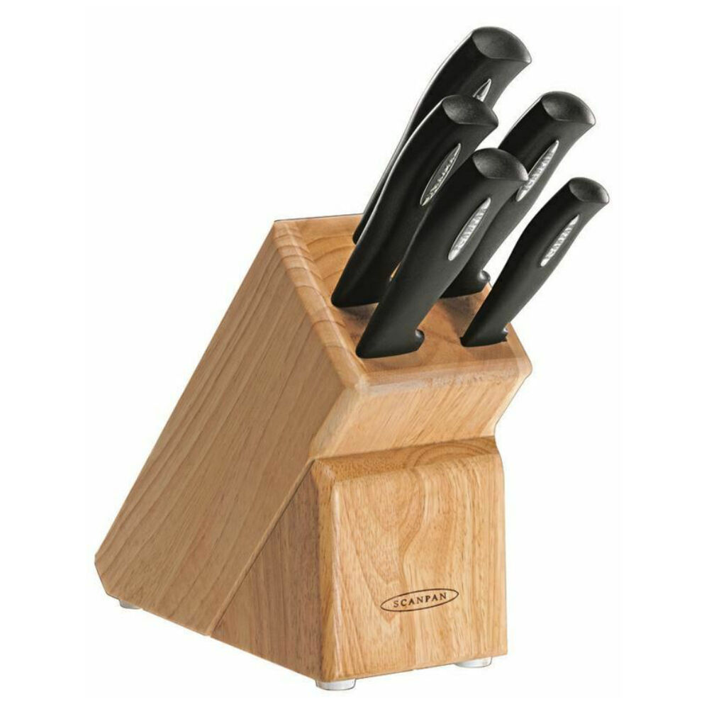 New SCANPAN 6pc MICROSHARP 6 Piece Kitchen Knife Block Set 18586 Scanpan