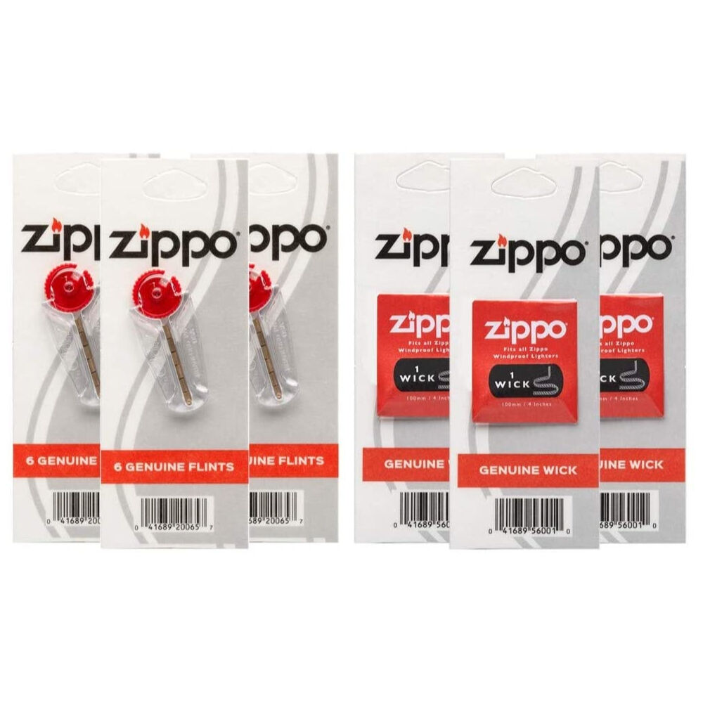 Zippo Lighter 3 x Flints & 3 x Wicks , Total 18 Flints + 6 Wicks