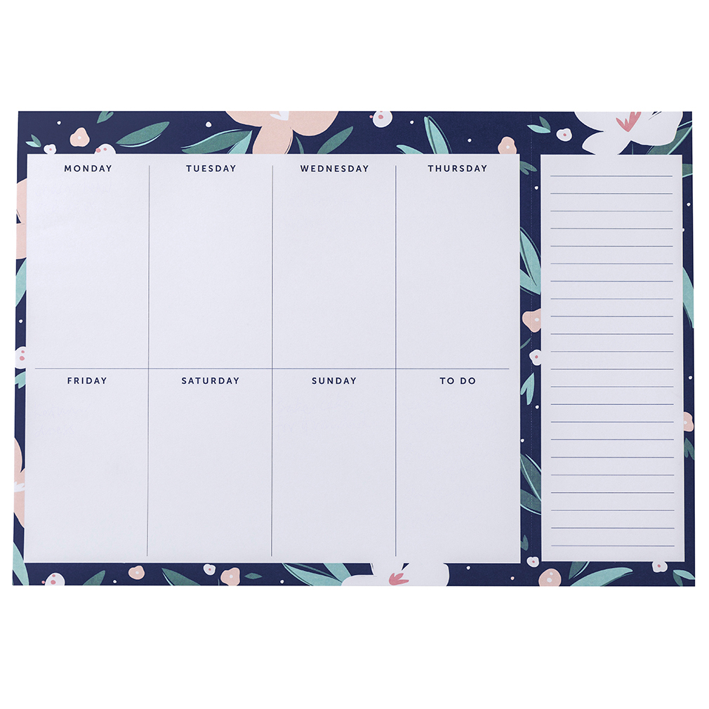 52 Sheet Weekly Planner Pad Navy Blue Chalk Pens
