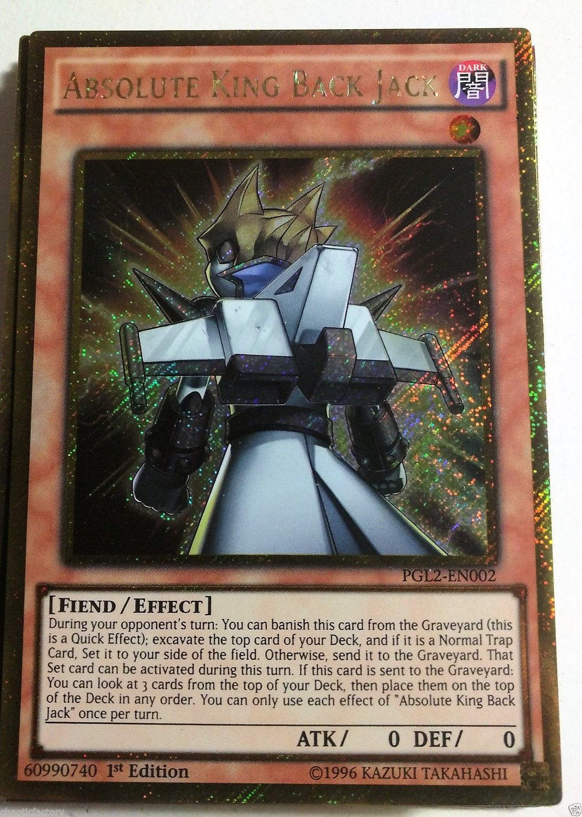 YUGIOH Absolute King Back Jack PGL2EN002 Gold Secret Rare 1st Edition