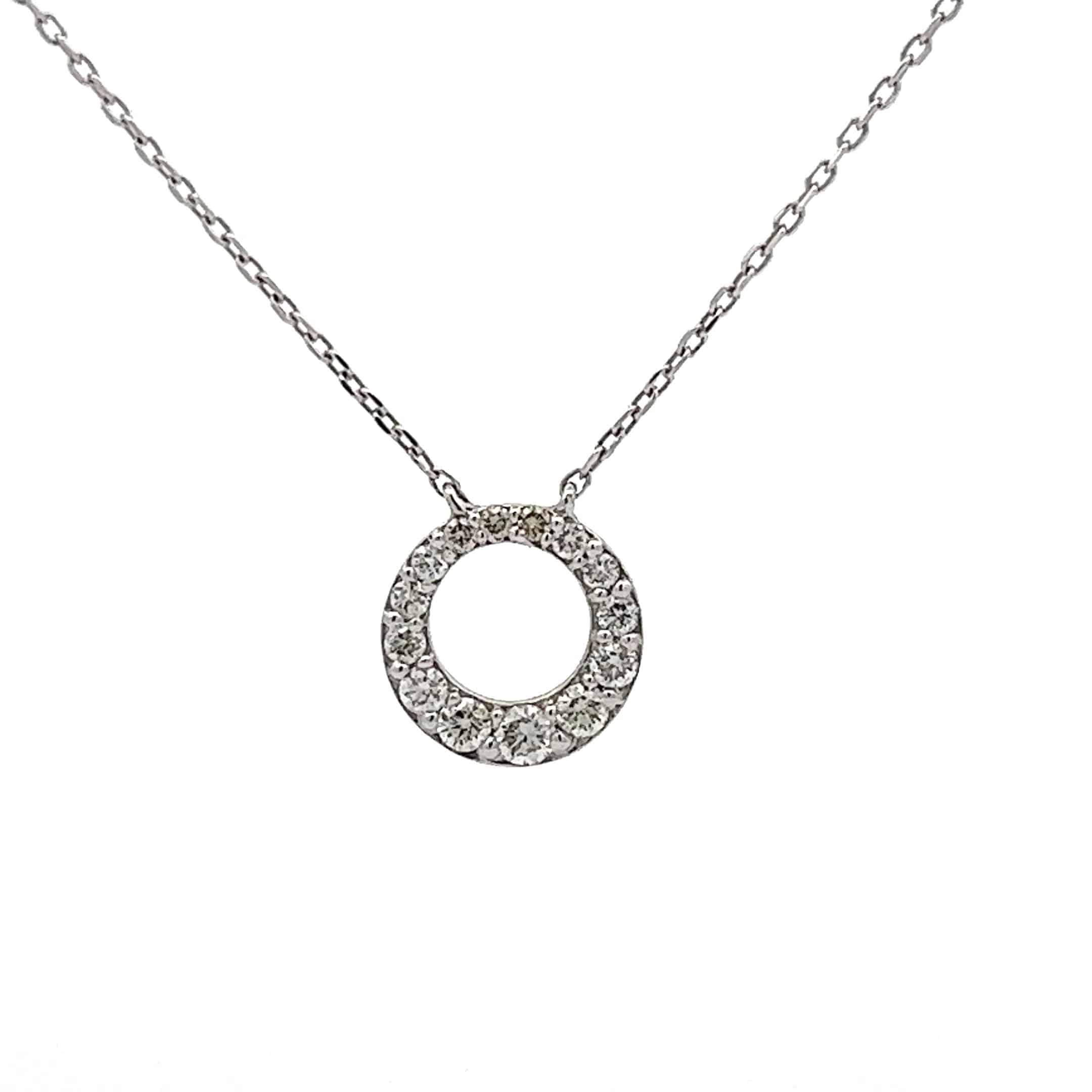 18ct White Gold Diamond Circle Pendant with integral 16 inch Chain