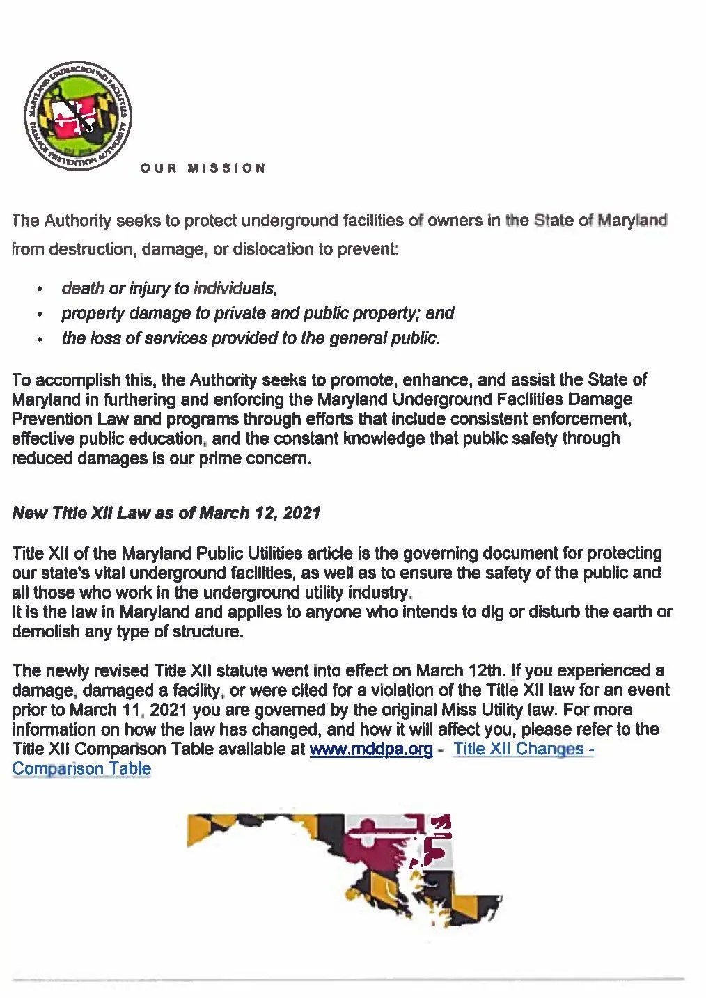 Miss Utility Law Updates Charlestown Maryland