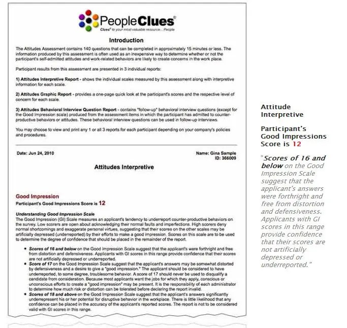 PeopleClues Employee Selection Process Sample Reports