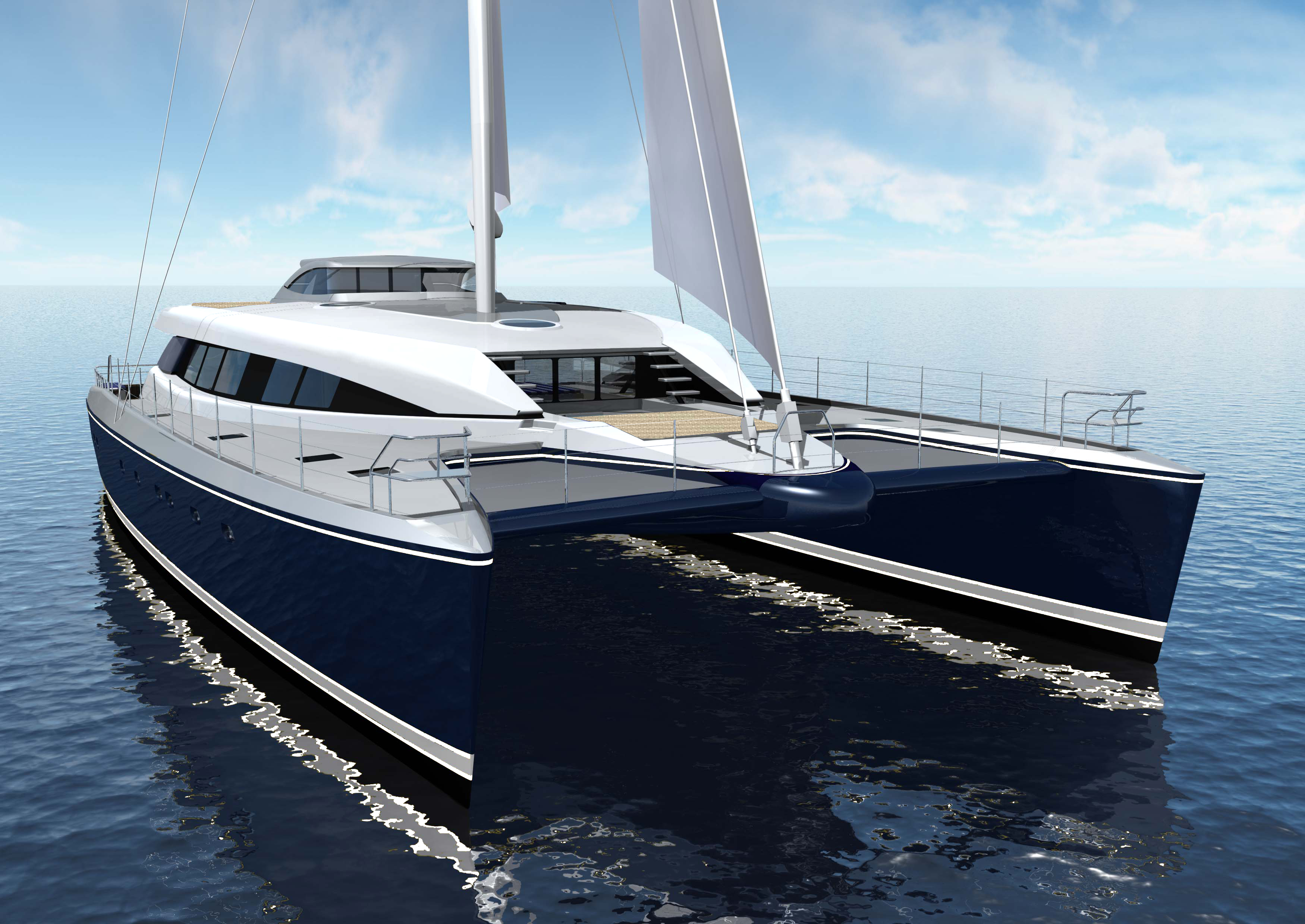 100ft catamaran yacht Q5 (hull YD66) Bow Side — Yacht Charter