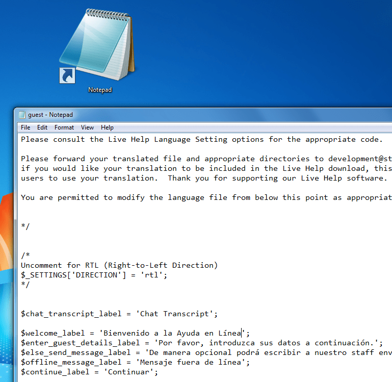 Guest Language Pack File Open within Microsoft Notepad Chatstack Live