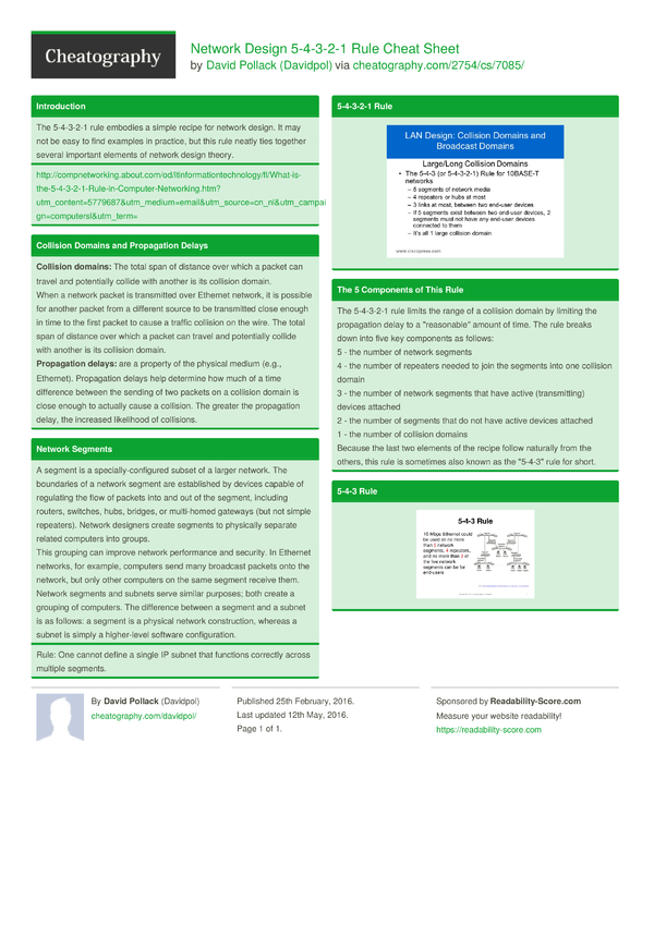 Network Design 54321 Rule Cheat Sheet by Davidpol Download free