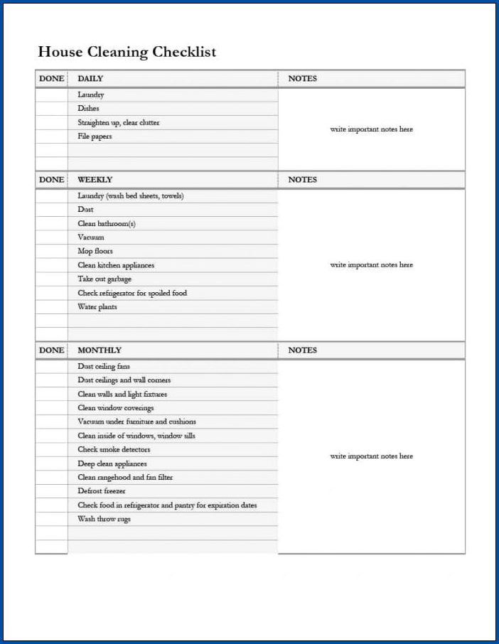 √ Free Printable Cleaning Checklist Template | Checklist Templates