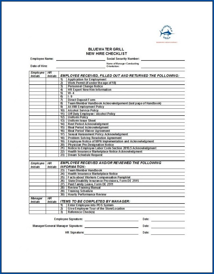 √ Free Printable New Hire Checklist Template Checklist Templates