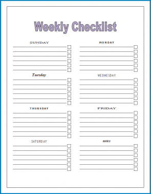 √ Free Printable Weekly Checklist Template | Checklist Templates