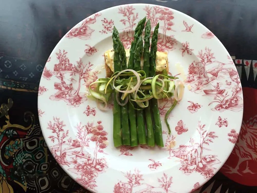 ASPARAGUS SALAD, MEYER LEMON DRESSING & EGG SALAD CROSTINI Chef's Pencil