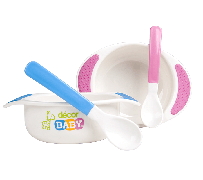 Decor Baby Bowl & Spoon Set Pink & Blue Chef Spot Australia