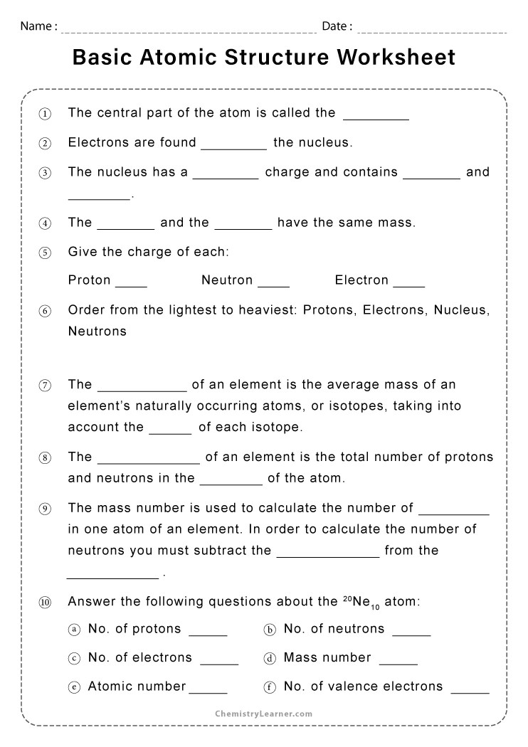Free Printable Atomic Structure Worksheets, 55% OFF