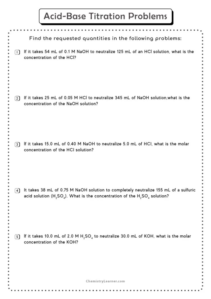 Free Printable Acids and Bases Titration Worksheets