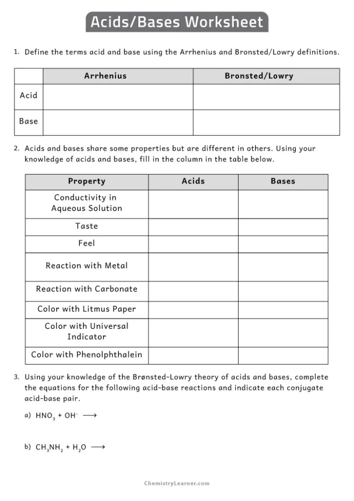 Free Printable Acids and Bases Worksheets