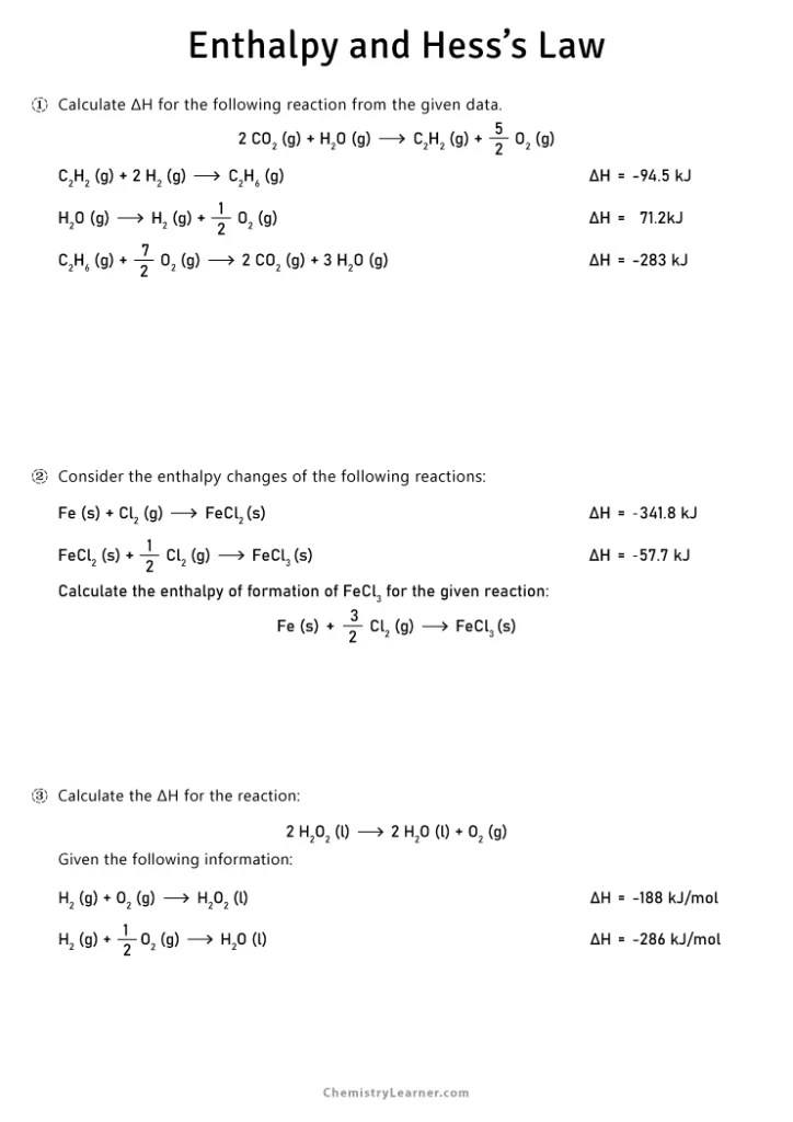 Free Printable Hess's Law Worksheets