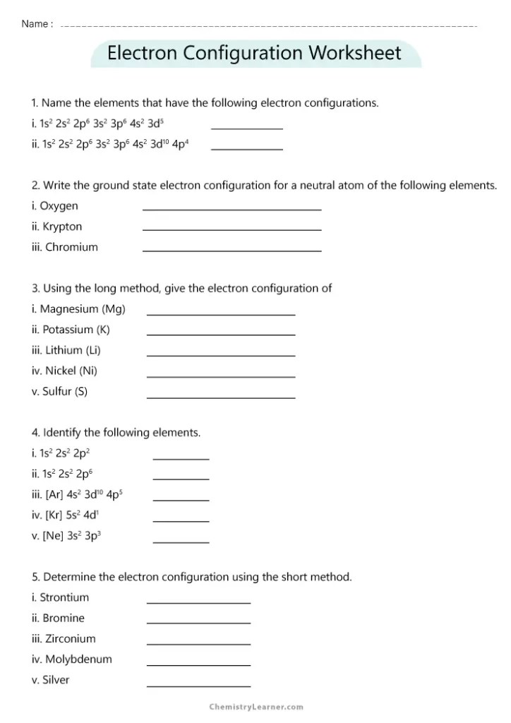 Free Printable Electron Configuration Worksheets