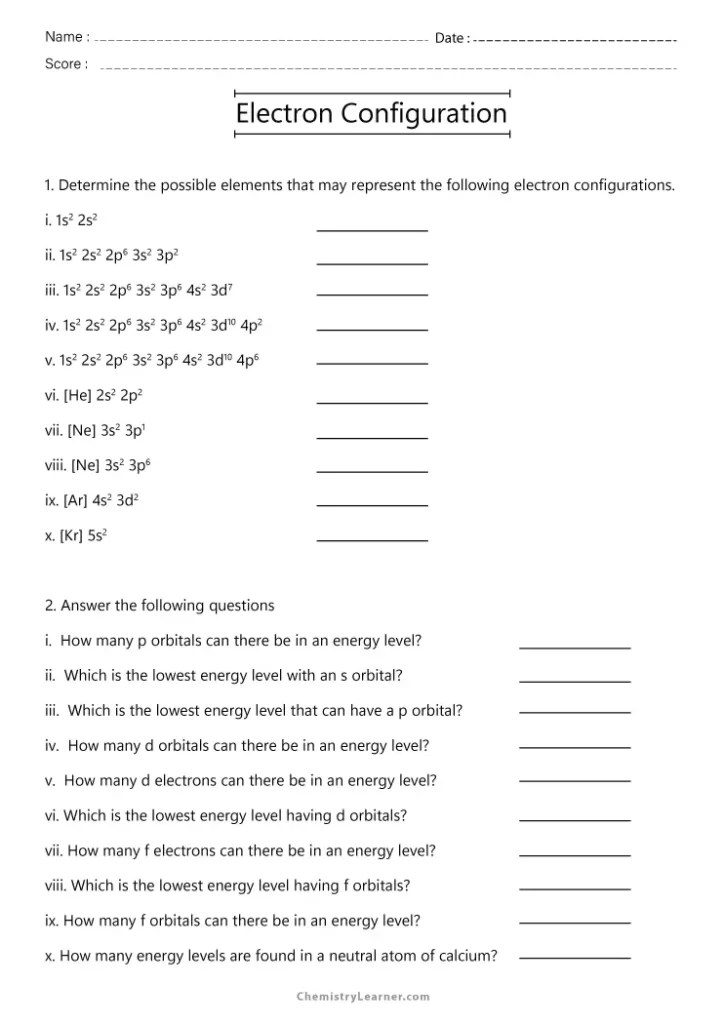 Free Printable Electron Configuration Worksheets