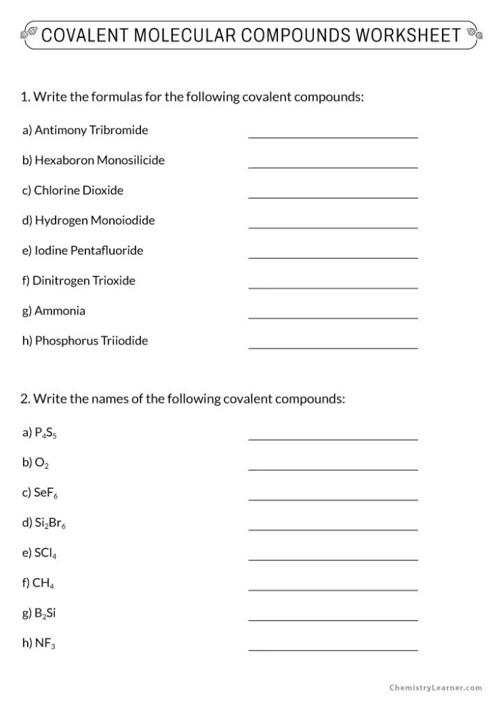 Free Printable Naming Molecular Compounds Worksheets