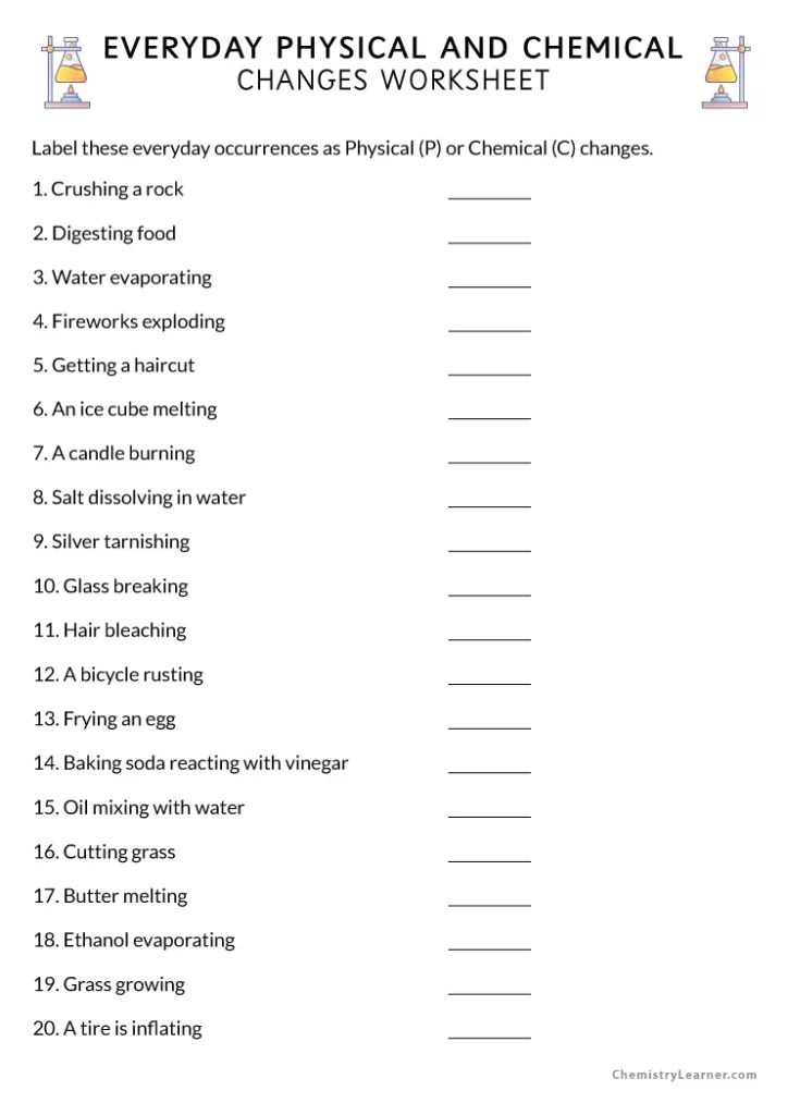 Free Printable Physical and Chemical Properties and Changes Worksheets