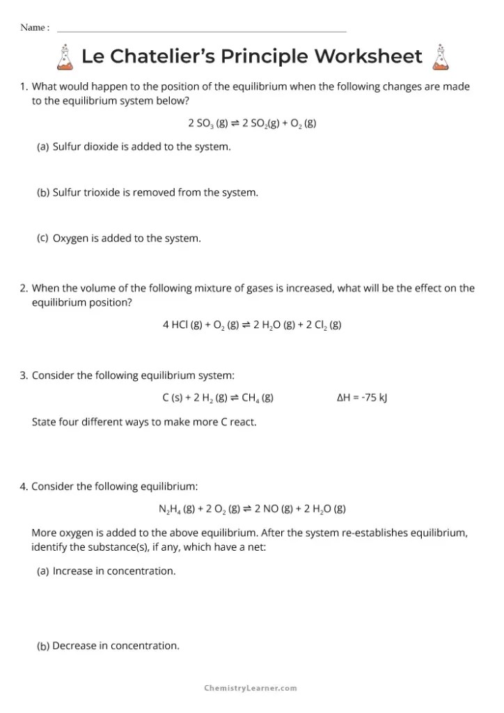 Free Printable Le Chatelier's Principle Worksheets