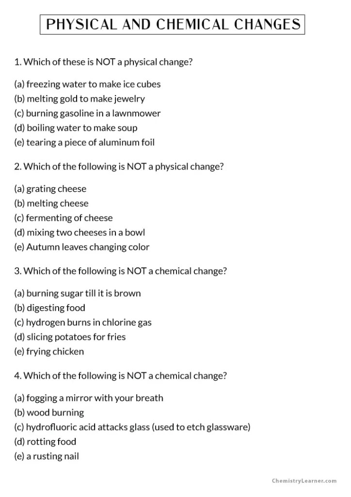 Free Printable Physical and Chemical Properties and Changes Worksheets Free Printable Physical and Chemical Properties and Changes Worksheets